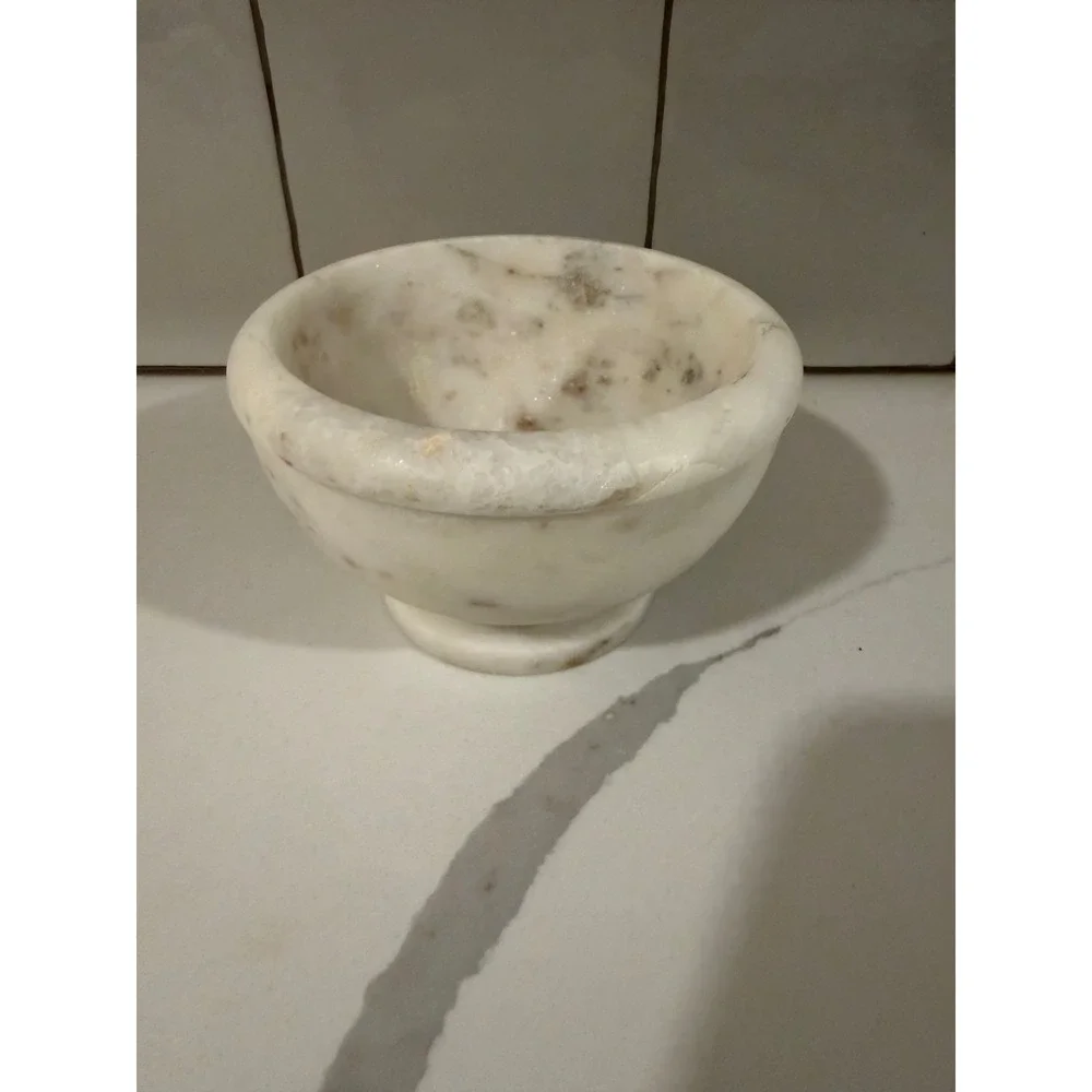 White Marble Mortar Bowl Footed Stone  Decor Made‎ in India 5 Inch